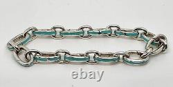 Tiffany & Co Blue Enamel Clasping Oval Link Charm Bracelet 7.75 Love Silver Box