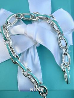 Tiffany & Co. Blue Enamel Clasping Oval Link bracelet For Charms Sterling Silver