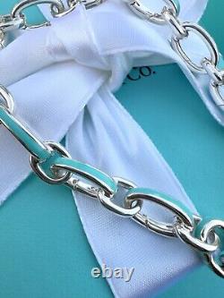 Tiffany & Co. Blue Enamel Clasping Oval Link bracelet For Charms Sterling Silver