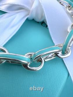 Tiffany & Co. Blue Enamel Clasping Oval Link bracelet For Charms Sterling Silver