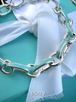 Tiffany & Co. Blue Enamel Clasping Oval Link bracelet For Charms Sterling Silver