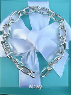 Tiffany & Co. Blue Enamel Clasping Oval Link bracelet For Charms Sterling Silver