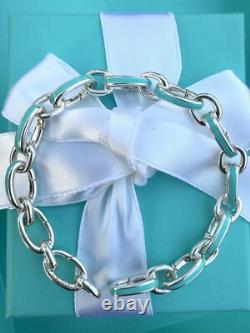 Tiffany & Co. Blue Enamel Clasping Oval Link bracelet For Charms Sterling Silver