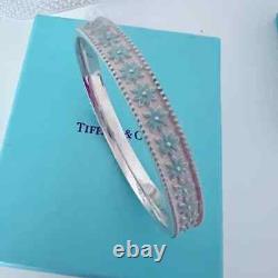 Tiffany & Co. Blue Enamel Flower Bangle Sterling Silver RARE Retired