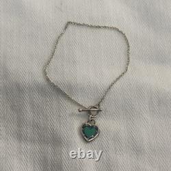 Tiffany & Co Blue Enamel Heart Bracelet Sterling Silver 925 Togle 7.5in