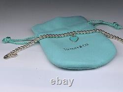 Tiffany & Co. Blue Enamel Heart Charm Beaded Bracelet Sterling Silver 7