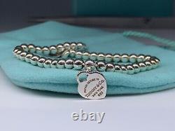 Tiffany & Co. Blue Enamel Heart Charm Beaded Bracelet Sterling Silver 7