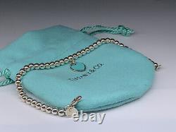 Tiffany & Co. Blue Enamel Heart Charm Beaded Bracelet Sterling Silver 7