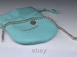 Tiffany & Co. Blue Enamel Heart Charm Beaded Bracelet Sterling Silver 7