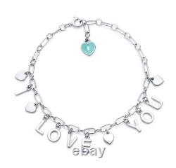 Tiffany Co Blue Enamel Heart I LOVE YOU Love Notes Dangle Charm Bracelet Silver