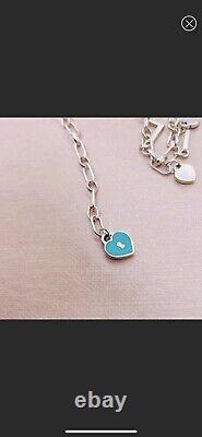 Tiffany Co Blue Enamel Heart I LOVE YOU Love Notes Dangle Charm Bracelet Silver