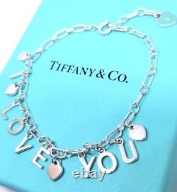 Tiffany Co Blue Enamel Heart I LOVE YOU Love Notes Dangle Charm Bracelet Silver