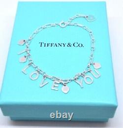 Tiffany Co Blue Enamel Heart I LOVE YOU Love Notes Dangle Charm Bracelet Silver