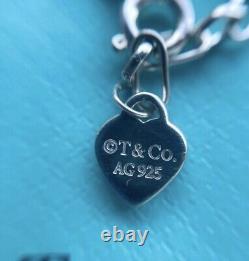 Tiffany Co Blue Enamel Heart I LOVE YOU Love Notes Dangle Charm Bracelet Silver