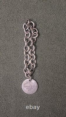 Tiffany & Co. Blue Enamel Heart Pendant & Chain Bracelet Round Tag. 925 silver