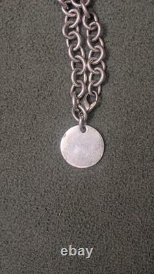 Tiffany & Co. Blue Enamel Heart Pendant & Chain Bracelet Round Tag. 925 silver