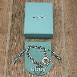 Tiffany & Co Blue Enamel Heart Tag Return To Tiffany Silver Womens Bracelet 7.5