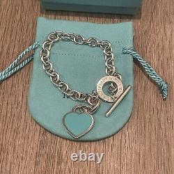 Tiffany & Co Blue Enamel Heart Tag Return To Tiffany Silver Womens Bracelet 7.5