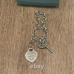 Tiffany & Co Blue Enamel Heart Tag Return To Tiffany Silver Womens Bracelet 7.5