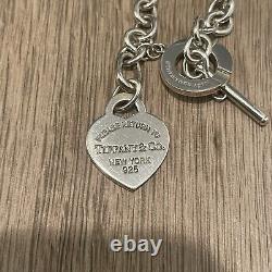 Tiffany & Co Blue Enamel Heart Tag Return To Tiffany Silver Womens Bracelet 7.5