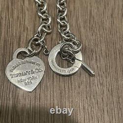 Tiffany & Co Blue Enamel Heart Tag Return To Tiffany Silver Womens Bracelet 7.5