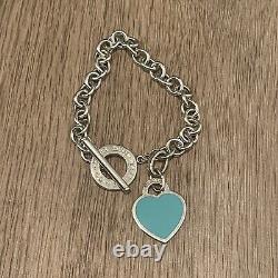 Tiffany & Co Blue Enamel Heart Tag Return To Tiffany Silver Womens Bracelet 7.5