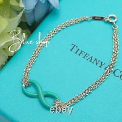Tiffany & Co. Blue Enamel Infinity Double Chain Bracelet 6.2 Silver 925