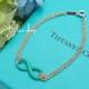 Tiffany & Co. Blue Enamel Infinity Double Chain Bracelet 6.2 Silver 925