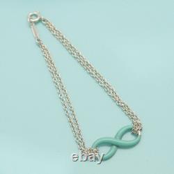 Tiffany & Co. Blue Enamel Infinity Double Chain Bracelet 6.2 Silver 925