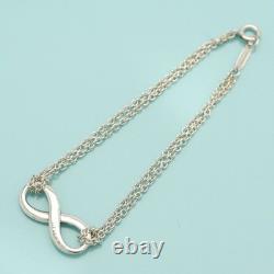 Tiffany & Co. Blue Enamel Infinity Double Chain Bracelet 6.2 Silver 925