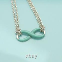 Tiffany & Co. Blue Enamel Infinity Double Chain Bracelet 6.2 Silver 925