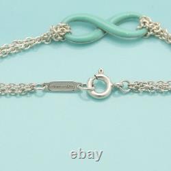 Tiffany & Co. Blue Enamel Infinity Double Chain Bracelet 6.2 Silver 925