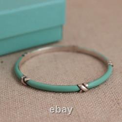 Tiffany & Co Blue Enamel Kiss Bangle Sterling Silver Signature X Bracelet Love