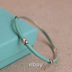 Tiffany & Co Blue Enamel Kiss Bangle Sterling Silver Signature X Bracelet Love