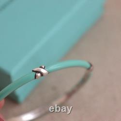 Tiffany & Co Blue Enamel Kiss Bangle Sterling Silver Signature X Bracelet Love