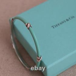 Tiffany & Co Blue Enamel Kiss Bangle Sterling Silver Signature X Bracelet Love