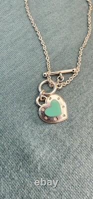 Tiffany & Co Blue Enamel Love Heart Return To Toggle 6-1/2 Bracelet Silver 925