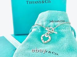 Tiffany & Co Blue Enamel Love Heart Return To Toggle 6.25 Bracelet Silver Pouch