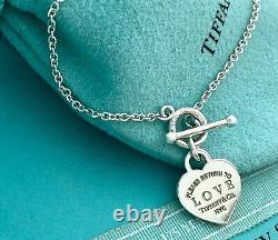 Tiffany & Co Blue Enamel Love Heart Return To Toggle 6.25 Bracelet Silver Pouch