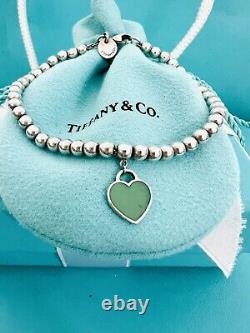 Tiffany & Co Blue Enamel Mini Heart Tag Bead Bracelet Return to Tiffany