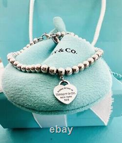 Tiffany & Co Blue Enamel Mini Heart Tag Bead Bracelet Return to Tiffany