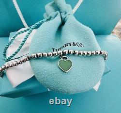 Tiffany & Co Blue Enamel Mini Heart Tag Bead Bracelet Return to Tiffany