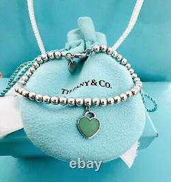 Tiffany & Co Blue Enamel Mini Heart Tag Bead Bracelet Return to Tiffany