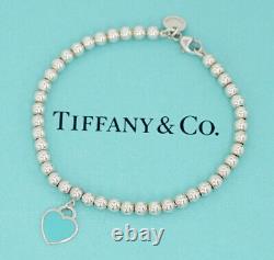 Tiffany & Co. Blue Enamel Return to Heart Bracelet 6.7 Silver 925 Auth k1053