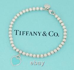 Tiffany & Co. Blue Enamel Return to Heart Bracelet 6.7 Silver 925 Auth k1053