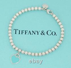 Tiffany & Co. Blue Enamel Return to Heart Bracelet 6.7 Silver 925 Auth m9