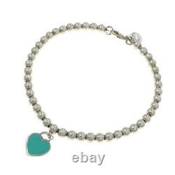 Tiffany & Co. Blue Enamel Return to Heart Mini Ball Bead Bracelet Silver