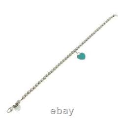 Tiffany & Co. Blue Enamel Return to Heart Mini Ball Bead Bracelet Silver
