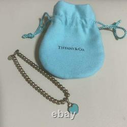 Tiffany & Co. Blue Enamel Return to Heart Mini Ball Bead Bracelet Silver A1