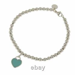 Tiffany & Co. Blue Enamel Return to Mini Heart Bracelet Silver 925 withBOX h1097